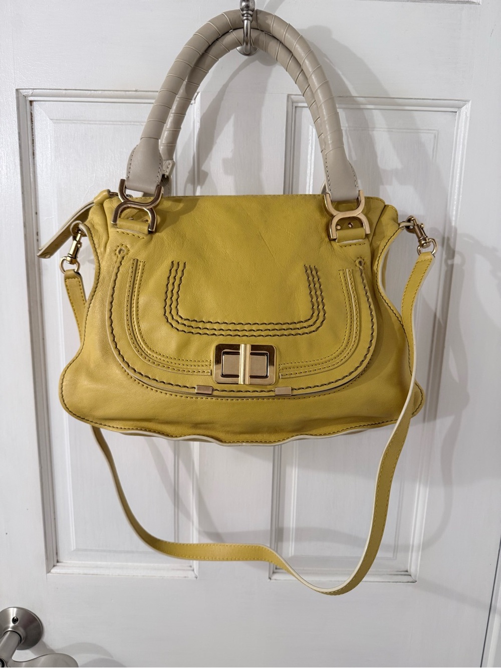 Chloe Yellow Marcie Shoulder Bag with Cream Handles